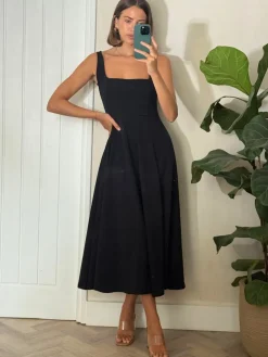 Style Cheat Black Square Neck Fit and Flare Midi Dress Online