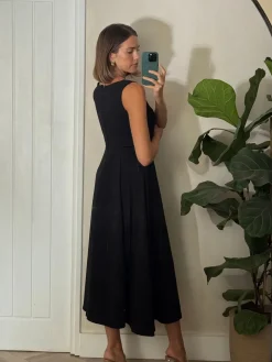 Style Cheat Black Square Neck Fit and Flare Midi Dress Online