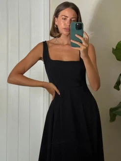 Style Cheat Black Square Neck Fit and Flare Midi Dress Online