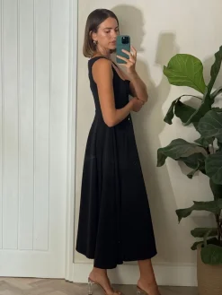 Style Cheat Black Square Neck Fit and Flare Midi Dress Online