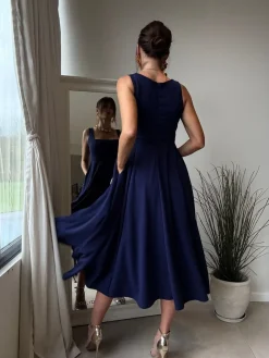 Style Cheat Blue Square Neck Fit and Flare Dress Hot