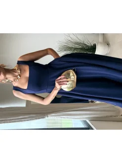 Style Cheat Blue Square Neck Fit and Flare Dress Hot