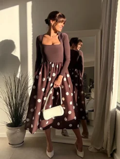 Style Cheat Brown 2In1 Polka Dot Dress