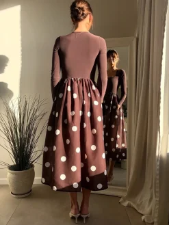 Style Cheat Brown 2In1 Polka Dot Dress