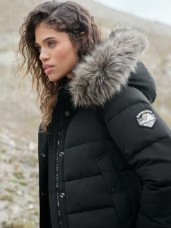 Superdry Black Everest Hooded Bomber Jacket Clearance