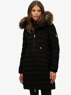 Superdry Black Fuji Faux Hood Mid Length Coat Best