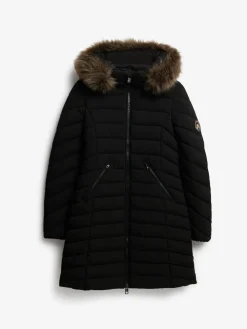 Superdry Black Fuji Faux Hood Mid Length Coat Best