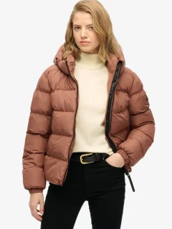 Superdry Brown Hooded Sports Puffer Jacket Outlet