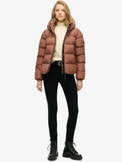 Superdry Brown Hooded Sports Puffer Jacket Outlet