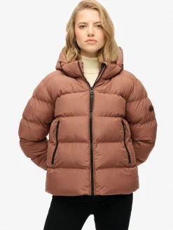 Superdry Brown Hooded Sports Puffer Jacket Outlet