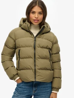 Superdry Green Hooded Sports Puffer Jacket Discount