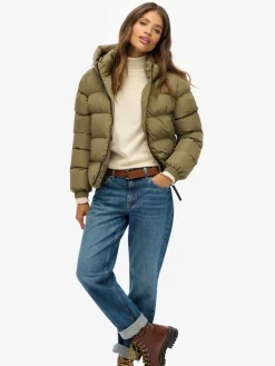 Superdry Green Hooded Sports Puffer Jacket Discount