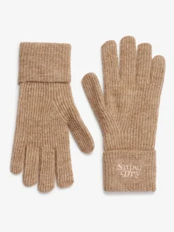 Superdry Soft Rib Knit Gloves Toasted Coconut Brown Outlet