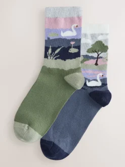 Next Warm Handle Cotton Ankle Socks 2 Pack Swan Scene Sale