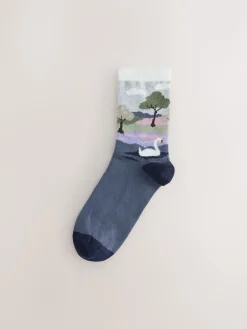 Next Warm Handle Cotton Ankle Socks 2 Pack Swan Scene Sale