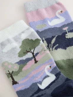 Next Warm Handle Cotton Ankle Socks 2 Pack Swan Scene Sale