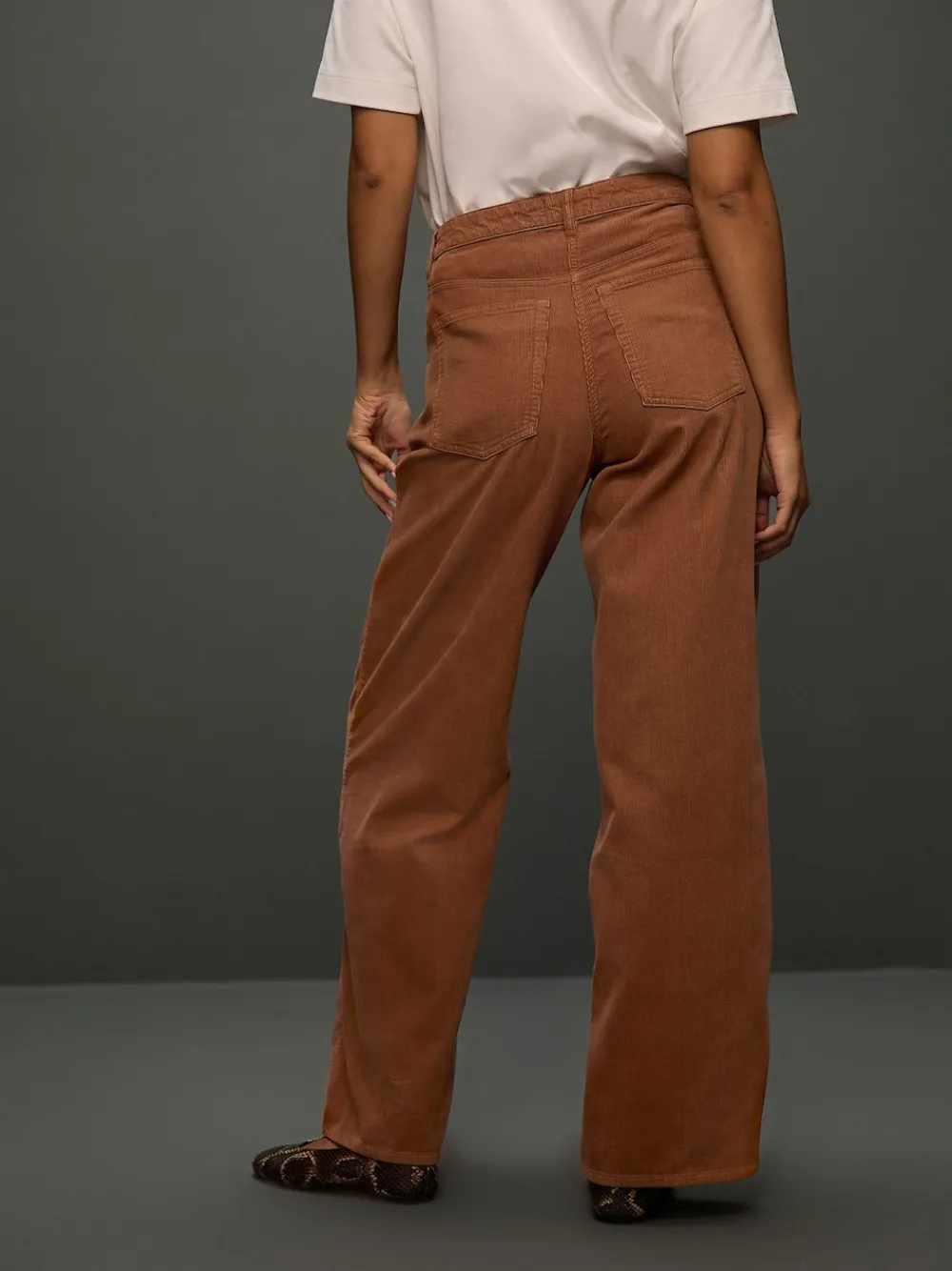 Next Cord Wide Leg Trousers Tan Brown New