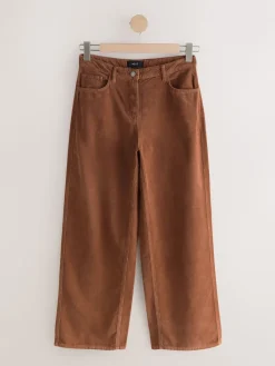 Next Cord Wide Leg Trousers Tan Brown New