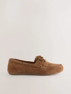 Next Tan Brown Extra Wide Fit Leather Round Toe Boat Shoes Sale