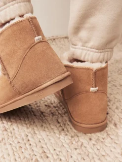 Next Faux Fur Lined Suede Slipper Boots Tan Brown Outlet