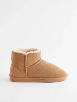 Next Faux Fur Lined Suede Slipper Boots Tan Brown Outlet