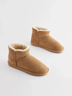 Next Faux Fur Lined Suede Slipper Boots Tan Brown Outlet