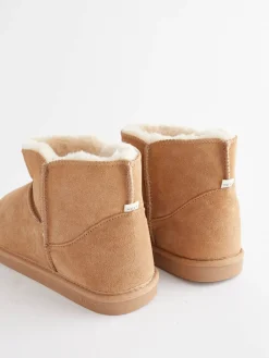 Next Faux Fur Lined Suede Slipper Boots Tan Brown Outlet