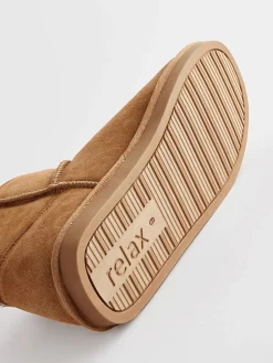 Next Faux Fur Lined Suede Slipper Boots Tan Brown Outlet