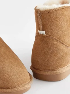 Next Faux Fur Lined Suede Slipper Boots Tan Brown Outlet