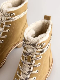 Next Tan Brown Forever Comfort® Faux Fur Lined Lace-Up Boots Clearance