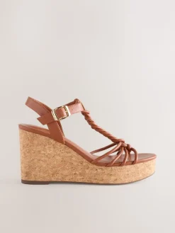 Next Forever Comfort® Plaited Strappy Wedge Heels Tan Brown New