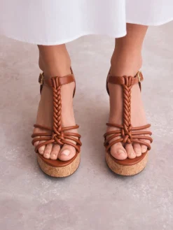 Next Forever Comfort® Plaited Strappy Wedge Heels Tan Brown New