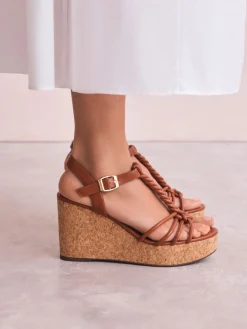 Next Forever Comfort® Plaited Strappy Wedge Heels Tan Brown New