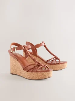 Next Forever Comfort® Plaited Strappy Wedge Heels Tan Brown New