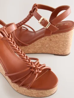 Next Forever Comfort® Plaited Strappy Wedge Heels Tan Brown New