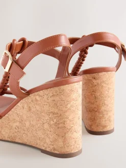 Next Forever Comfort® Plaited Strappy Wedge Heels Tan Brown New