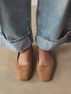 Next Tan Brown Forever Comfort® Leather Square Toe Ballerina Shoes Online