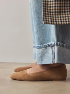 Next Tan Brown Forever Comfort® Leather Square Toe Ballerina Shoes Online