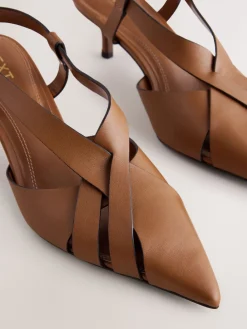 Next Forever Comfort® Leather Weave Point Toe Slingback Heels Tan Brown Discount