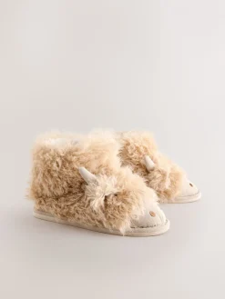 Next Tan Brown Hamish Cow Faux Fur Boot Slippers