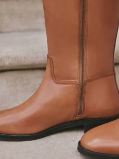 Next Extra Wide Fit Forever Comfort® Flat Riding Boots Tan Brown Leather New