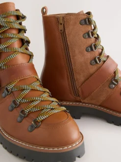 Next Forever Comfort® Buckle Trim Lace Up Boots Tan Brown Leather New