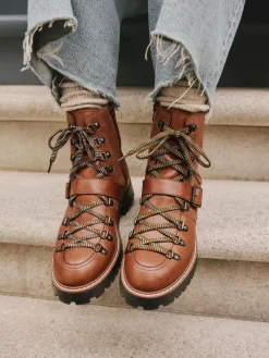 Next Forever Comfort® Buckle Trim Lace Up Boots Tan Brown Leather New