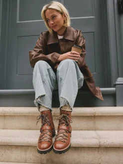 Next Forever Comfort® Buckle Trim Lace Up Boots Tan Brown Leather New