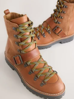 Next Forever Comfort® Buckle Trim Lace Up Boots Tan Brown Leather New