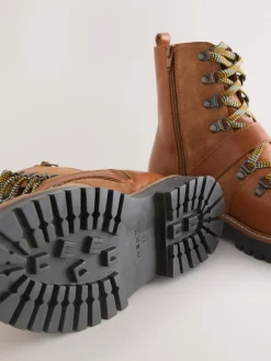 Next Forever Comfort® Buckle Trim Lace Up Boots Tan Brown Leather New