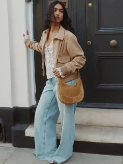 Next Tan Brown Leather Scoop Cross Body Bag Sale