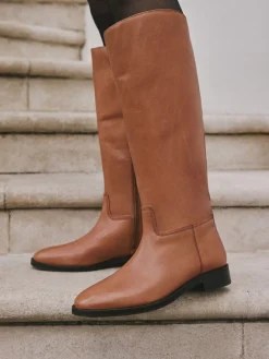 Next Standard/Wide Fit Forever Comfort® Flat Riding Boots Tan Brown Leather