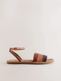 Next Standard/Wide Fit Woven Flat Sandals Tan Brown Discount