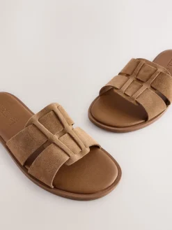 Next Tan Brown Standard/Wide Fit Slot Mule Sandals Hot